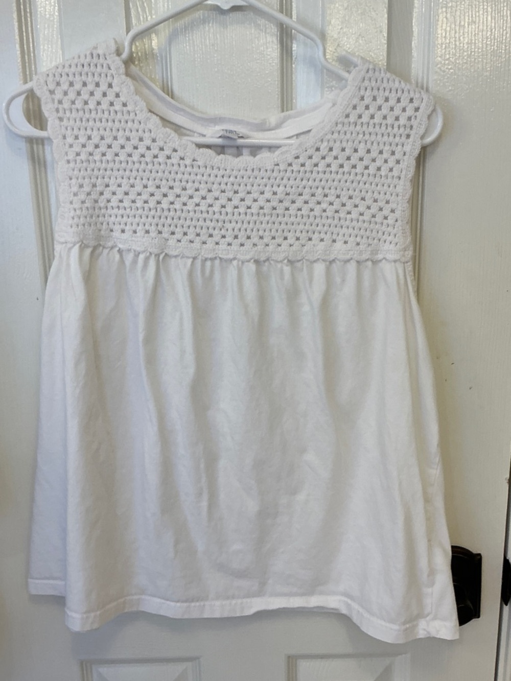 Time and Tru White Crochet Yoke Tank Cami